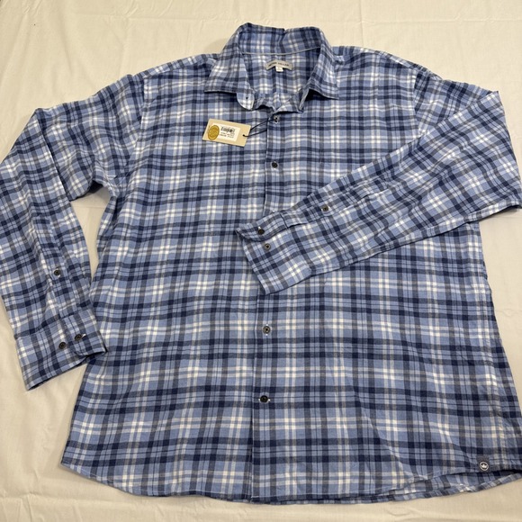 Peter Millar Crown Italian Flannel Button Navy Plaid Shirt LARGE MSRP $275 NWT - Picture 1 of 12